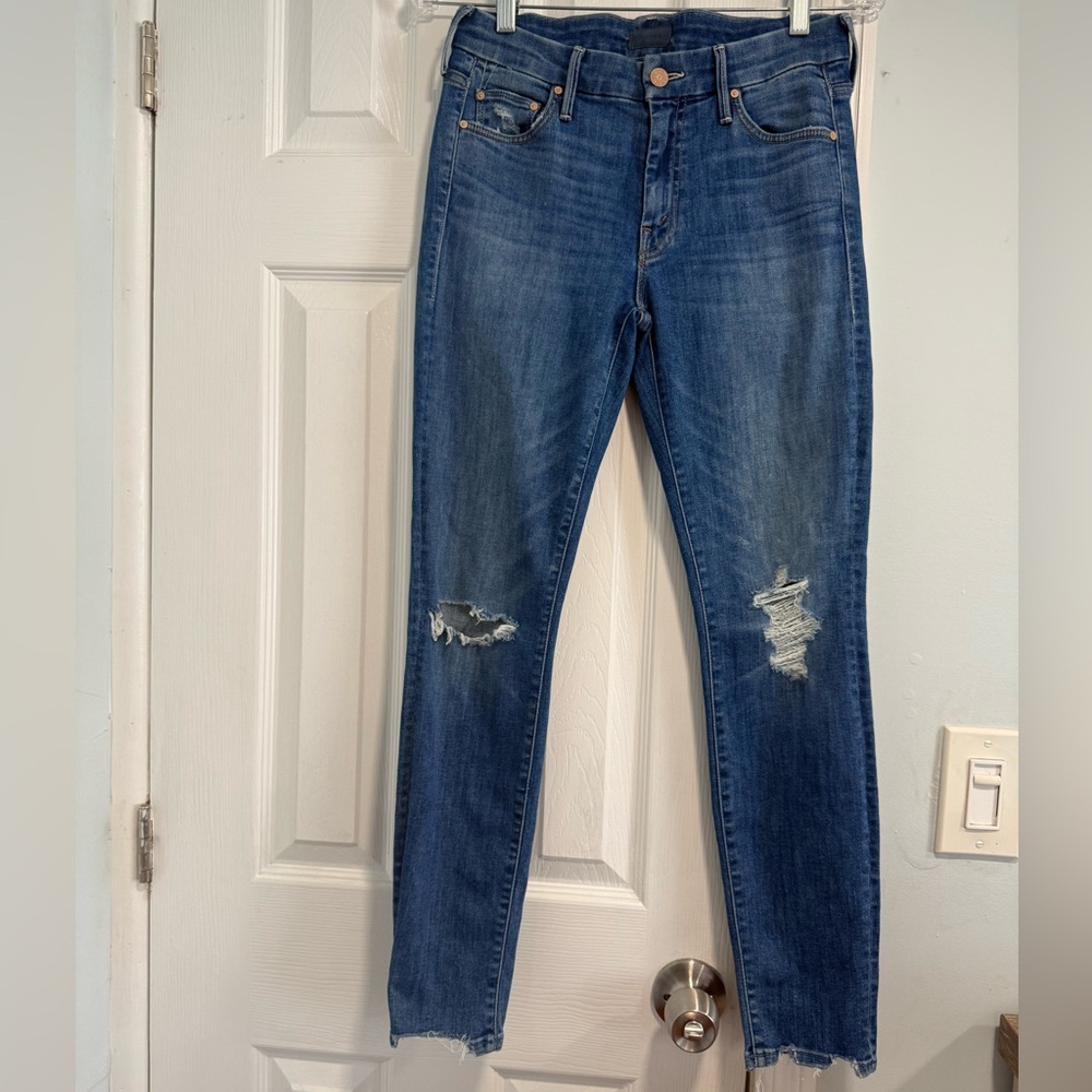MOTHER Distressed Indigo Skinny Jeans